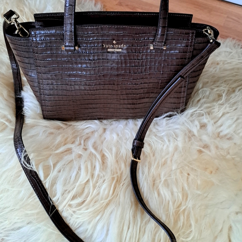 Dark Brown Crocodile Pattern Shoulder Bag with Adjustable Strap.  Leather